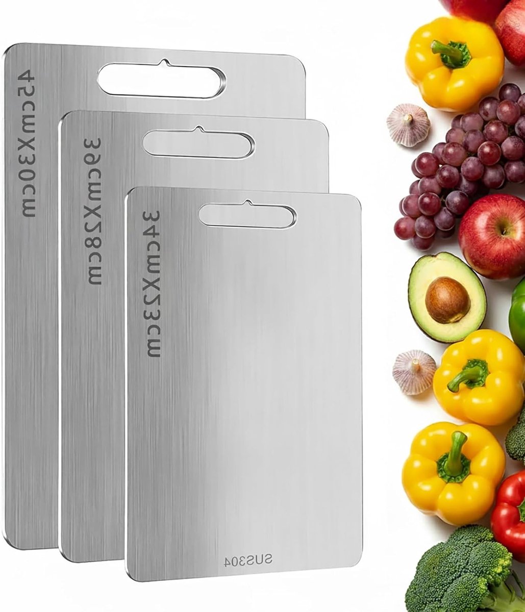 Dubbelzijdige RVS Snijplank, Antislip Snijmat, 1.2mm Dikte, Schimmelbestendig, Vaatwasserbestendig voor Vlees, Groenten en Brood (Klein, 34 x 22.9 cm)