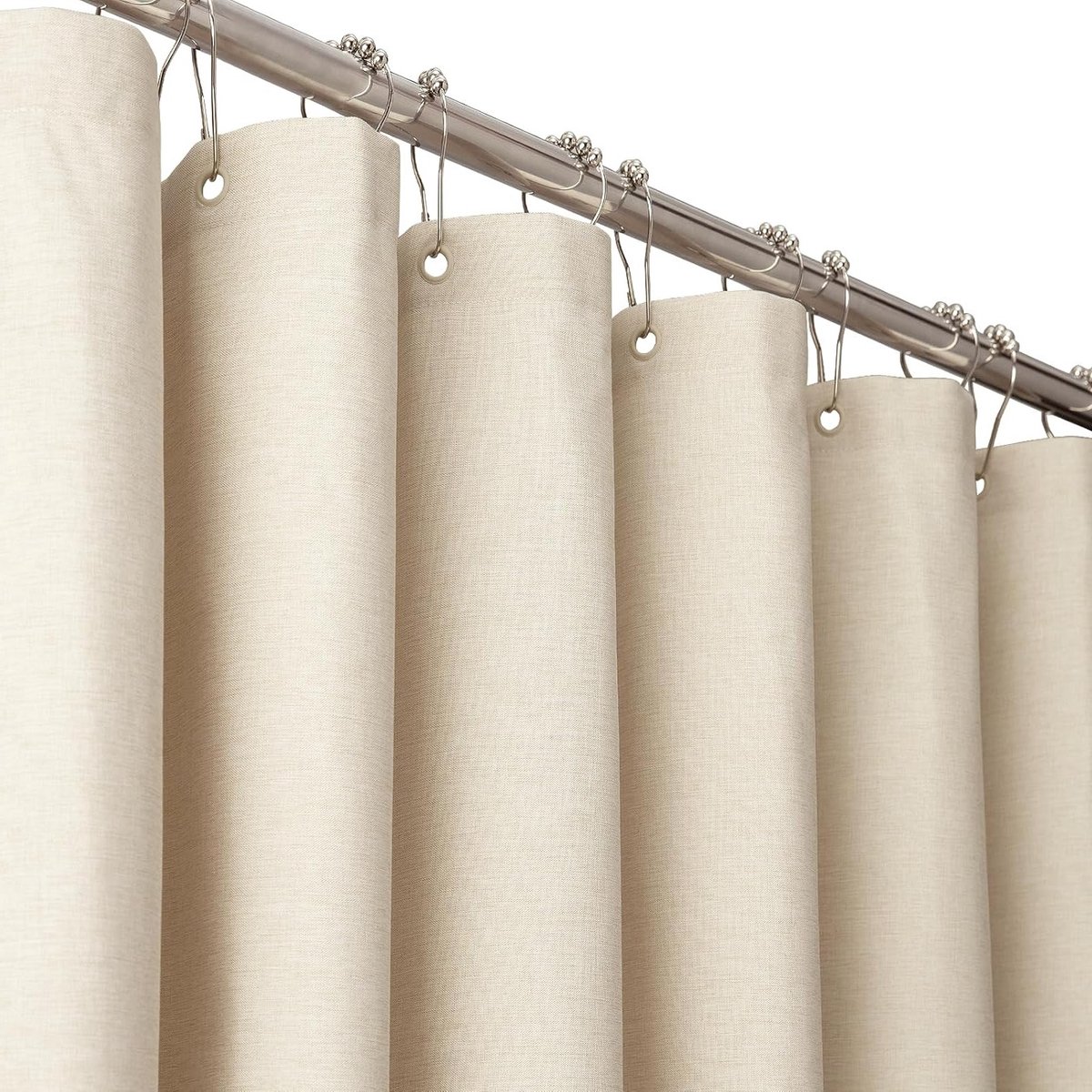 Douchegordijn 120x200cm met Smalle Linnenstructuur, Schimmelbestendig en Waterdicht, Inclusief 8 Plastic Haakjes, Voor Badkamer in Crème/Beige, Ideaal voor Modern Interieur