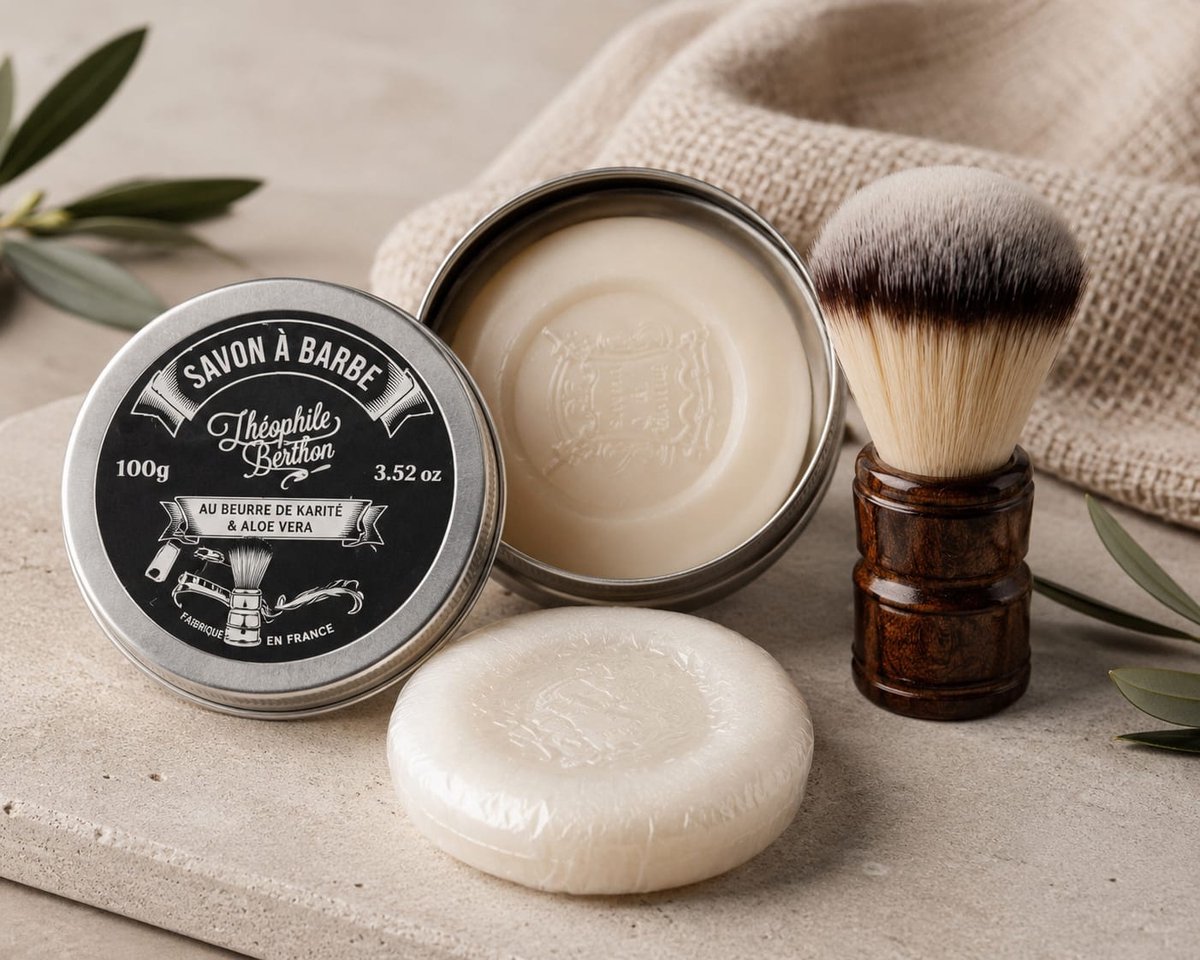 Complete Scheerset Cadeau voor Mannen – Natuurlijke 100g Scheerzeep met Shea Butter & Aloe Vera – Scheerkwast met Houten Handvat – Reisset in Metalen Box – Vaderdag Cadeau & Duurzaam Scheren