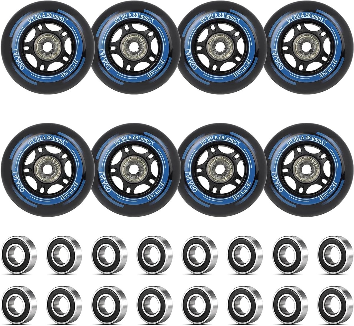 Inline Skate Wielen 72 mm 8 Stuks 88A Hardheid met ABEC 9 Lagers voor Binnen en Buiten Gebruik