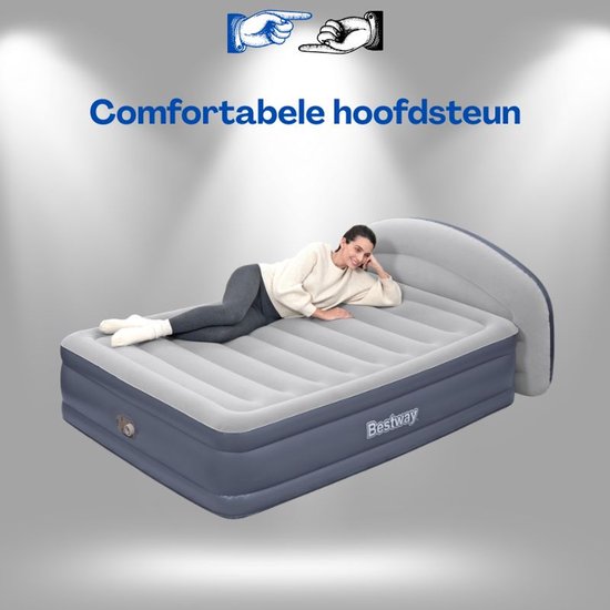 Bestway Opblaasbaar Luchtbed 2 Persoons 152x229x84 cm - Luxe Tweepersoons Air Mattress Met Ingebouwde Elektrische Pomp En Hoofdsteun - Verhoogd Velours Logeerbed Voor Binnengebruik Met Ebook — afbeelding 4