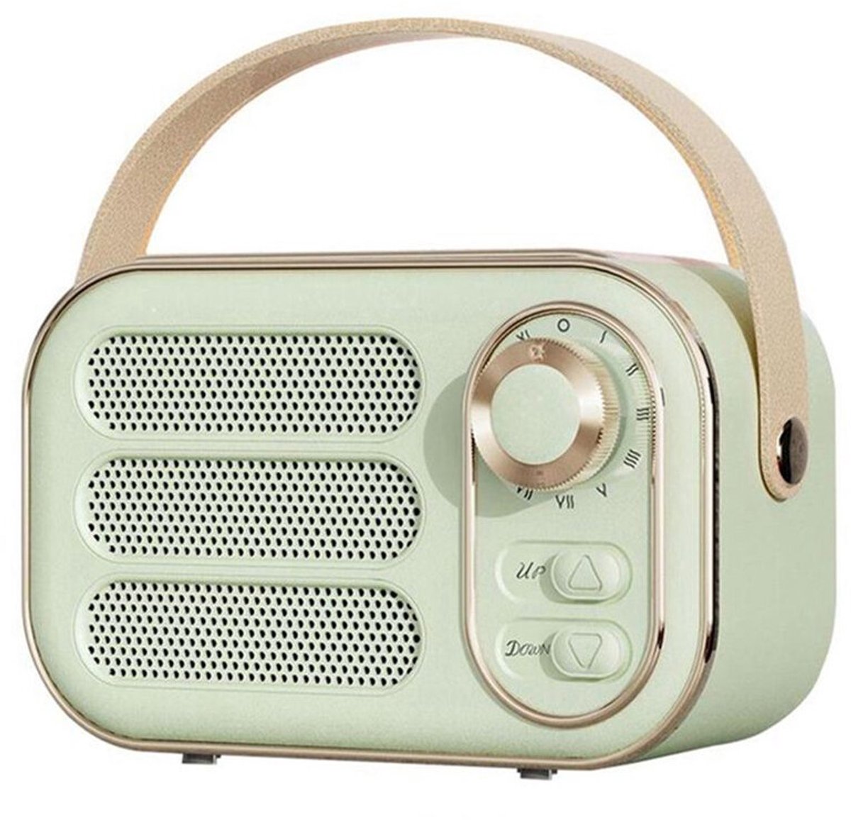 Retro speaker, speaker Geschikt voor 360° stereo-effect, retro radio, speaker Geschikt voor huisdecoratie, groene buitenspeaker.