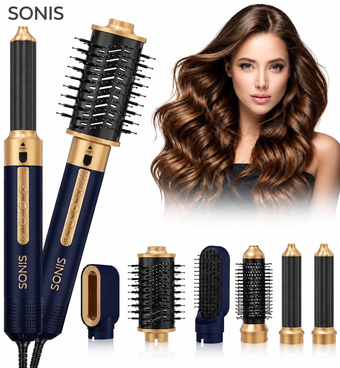 SoNis® Airstyler - Multistyler - Föhnborstel Blauw- Krultang 5 in 1 - 110.000 RMP Hairwrap Föhn met 5 opzetstukken - 1350W Haardroger Styler