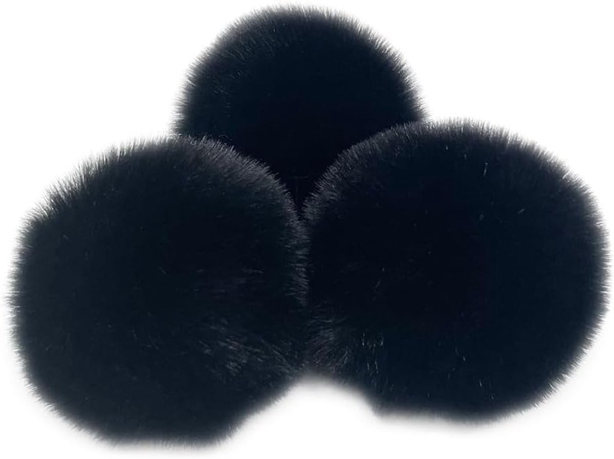 Set van 10 Faux Fur Pompoms van 6 cm - Fluffy Pluche Bollen voor DIY Creaties, Hoeden, Schoenen en Sleutelhangers in Zwart