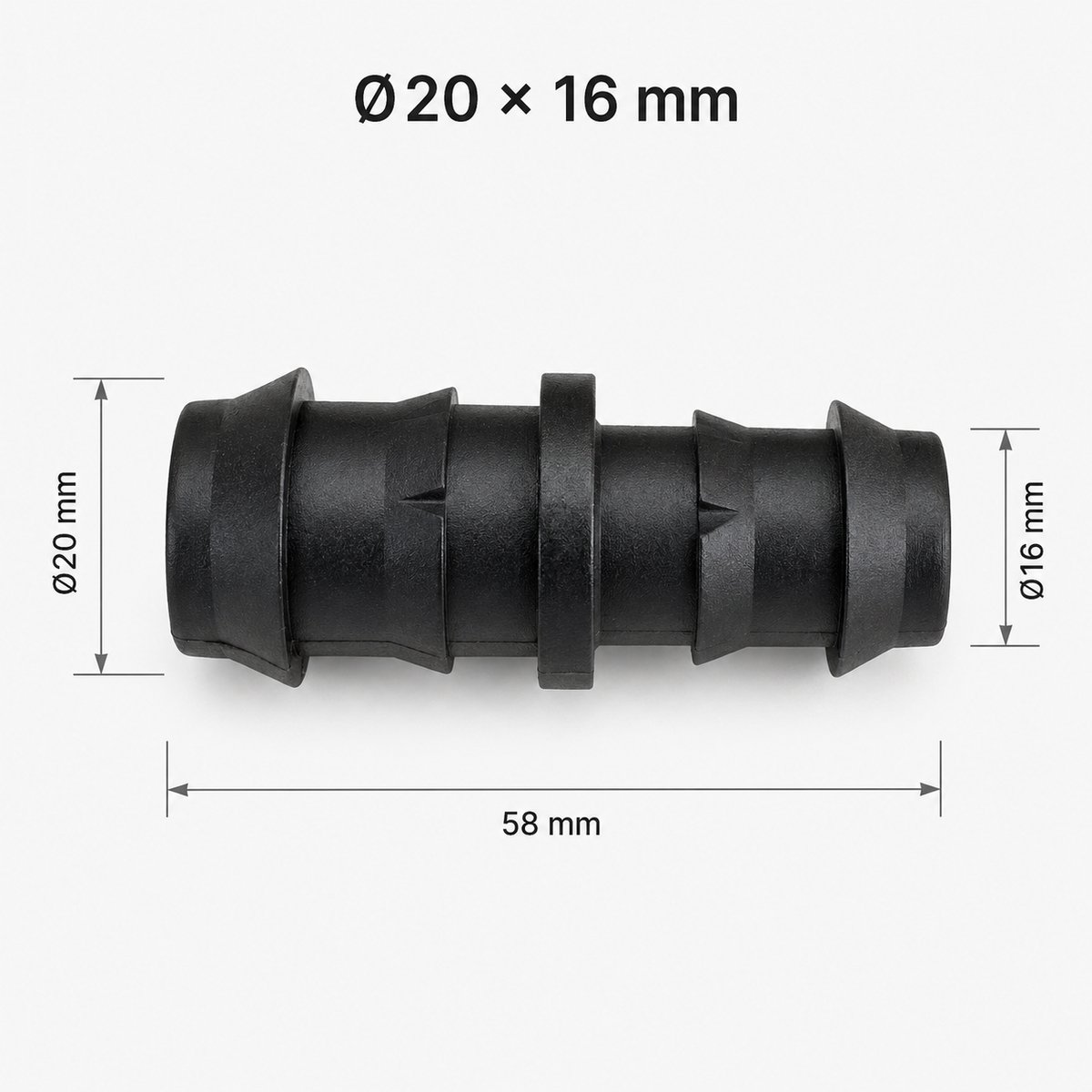 Slangverbinder Ø20 x 16 mm voor Druppelslang en Tyleenslang – 10 Stuks – Geribde Slangtule / Barbed Connector – 10 Stuks