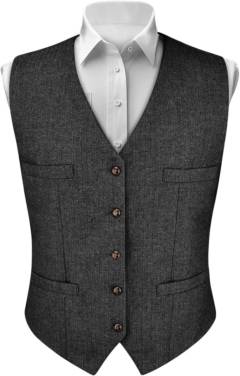 Formele Heren Kostuum Mouwloze V-hals Vest van Katoen en Tweed met Pocket voor Bruiloft, Zakenfeest en Dagelijks Gebruik
