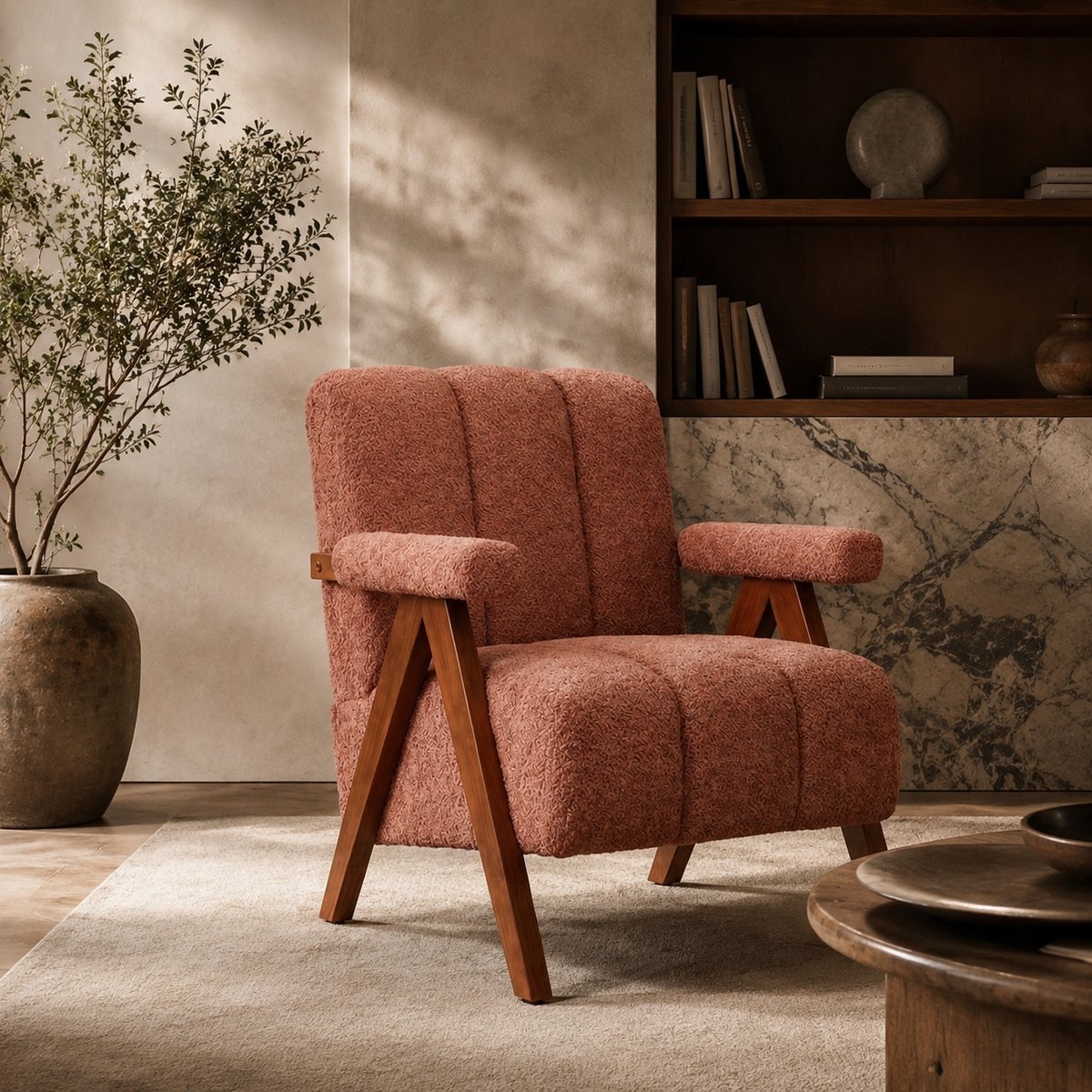 Fauteuil - Relaxstoel - Comfortabele TV-stoel - Leesstoel - Modern design - Geschikt voor de woonkamer, slaapkamer en kantoor - Roestrood