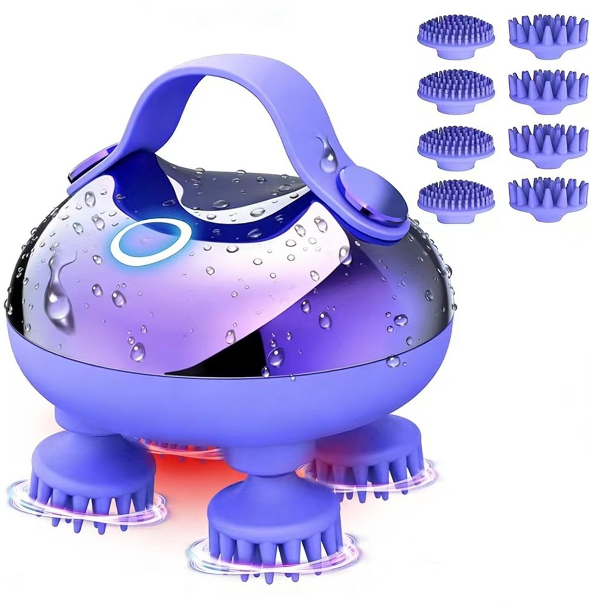 carmdering - Hoofdmassageapparaat - Hoofdhuidmassage - Elektrische Hoofdmassager - Paars, 360° massage, 8 siliconen koppen (128 punten) - IPX7 waterdicht, 3 modi - USB oplaadbaar, 10 min timer - Perfect cadeau