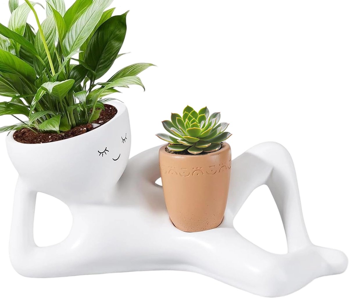 carmdering - bloempot - plantenpot - kamerplanten - Uniek gezichtsontwerp, resin, met drainagegat - Lichtgewicht, weerbestendig - Voor binnen en buiten - Ideaal cadeau voor tuinliefhebbers - Bruin