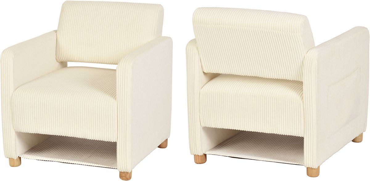 Fauteuil - Set Van 2 Ribfluweel Rubberhout poten - Beige