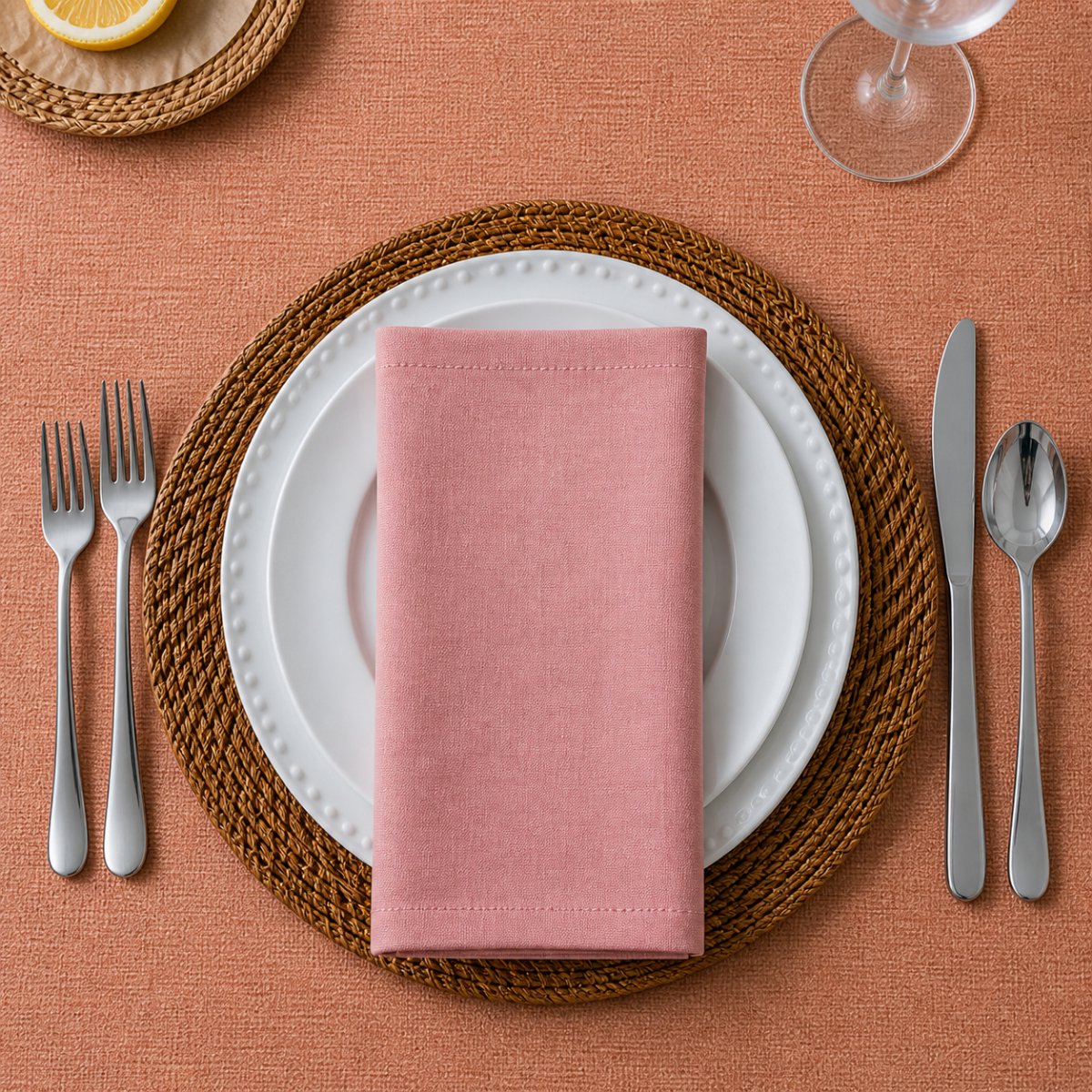 Tavas Servetten - 30 x 30 cm - Set van 4 stuks - Oudroze - Katoen — cadeau in Wonen & Interieur - foto 3