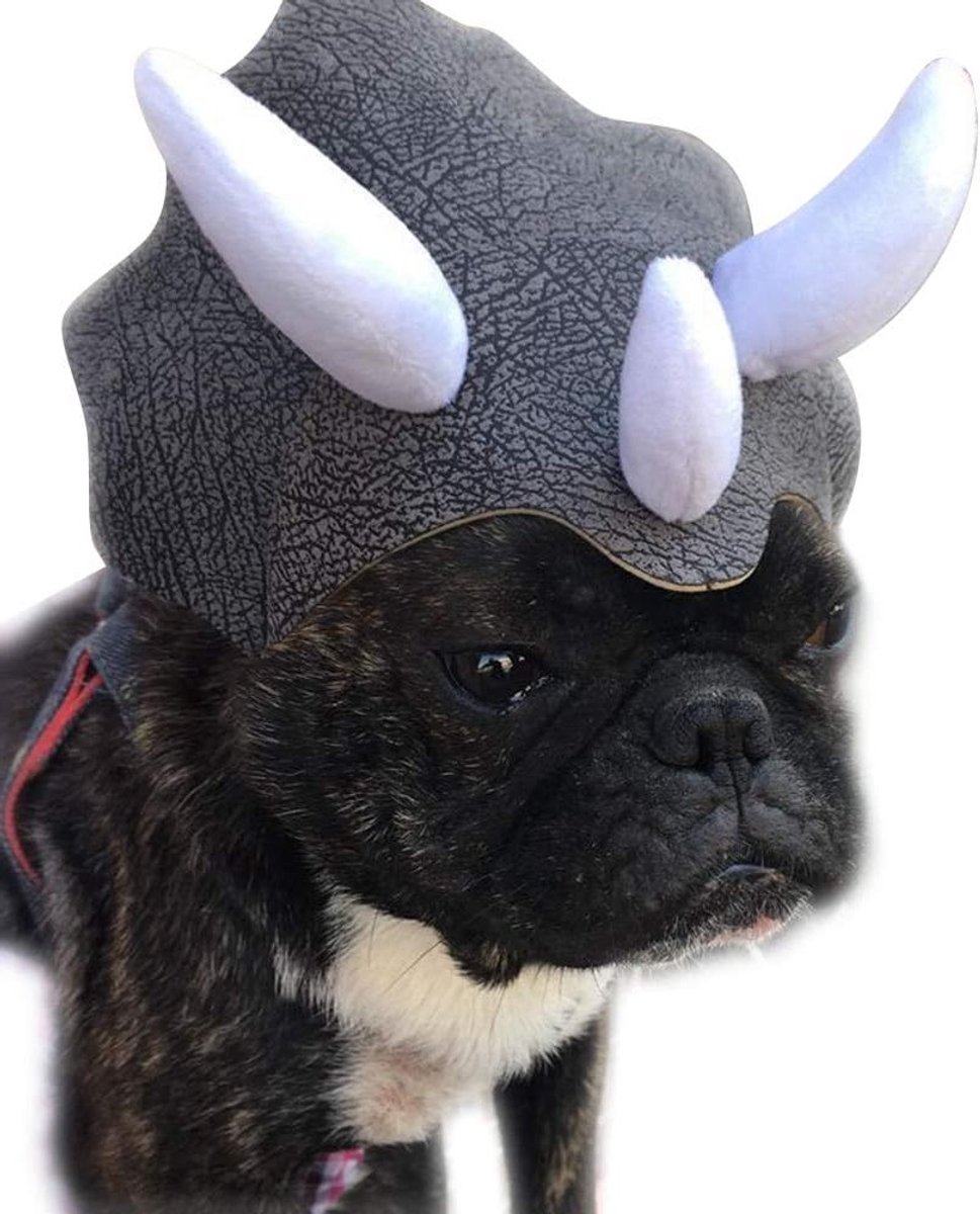 Grappig Triceratops Kostuum voor Huisdieren - Halloween Dinosaurushat met Elastische Band voor Honden en Katten