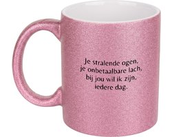 Hacebo® - je stralende ogen, je onbetaalbare lach, bij jou wil ik zijn, iedere dag koffiebeker glitter roze - mensen die liefde willen delen naar iemand - thee mok - koffie beker - Valentijnsdag - cadeautje - koffiemok - 350 ML inhoud
