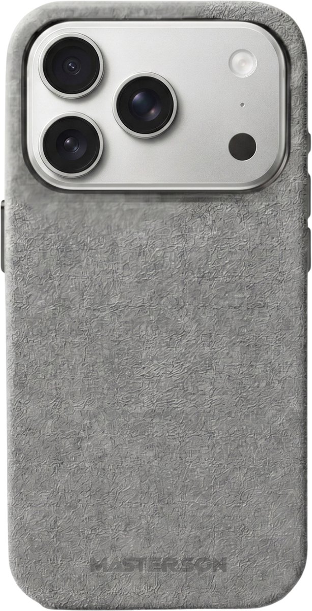 Mastersøn - Grijs Telefoonhoes geschikt voor Apple iPhone 17 Pro Max – Alcantara Case – Magsafe - Hoesje - Silver Mist