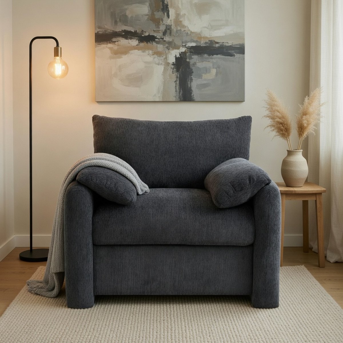 Komhtom - Moderne extra grote fauteuil in chenille-stof - decoratieve stoel en eenpersoonsbank - vrijetijdsstoel geschikt voor woonkamer en slaapkamer