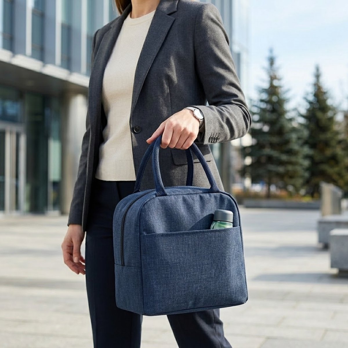 Donkerblauwe koeltas dames en heren draagbare handtas lunch tas geïsoleerde opberg tas met dubbele handgreep berenpatroon geschikt voor werk woon werkverkeer en vrije tijd compacte tote bag stijl — cadeau in Cadeau-ideeën - foto 3