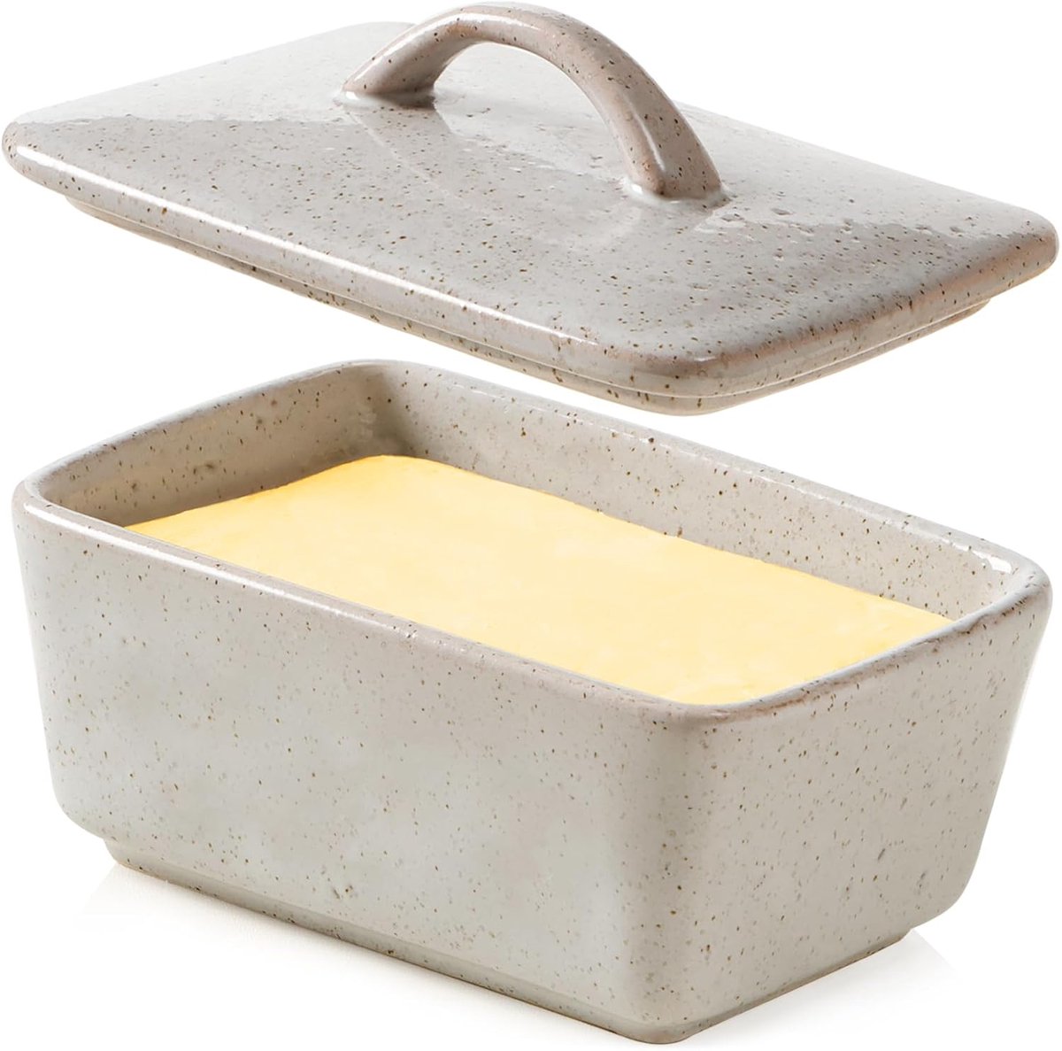 JeiibrZui Keramieken Boterdoos Met Deksel - Vintage Europees Design - Middelgroot Formaat - 1 Stuk - Grijs - Robuuste Opslag Voor Keuken En Eettafel