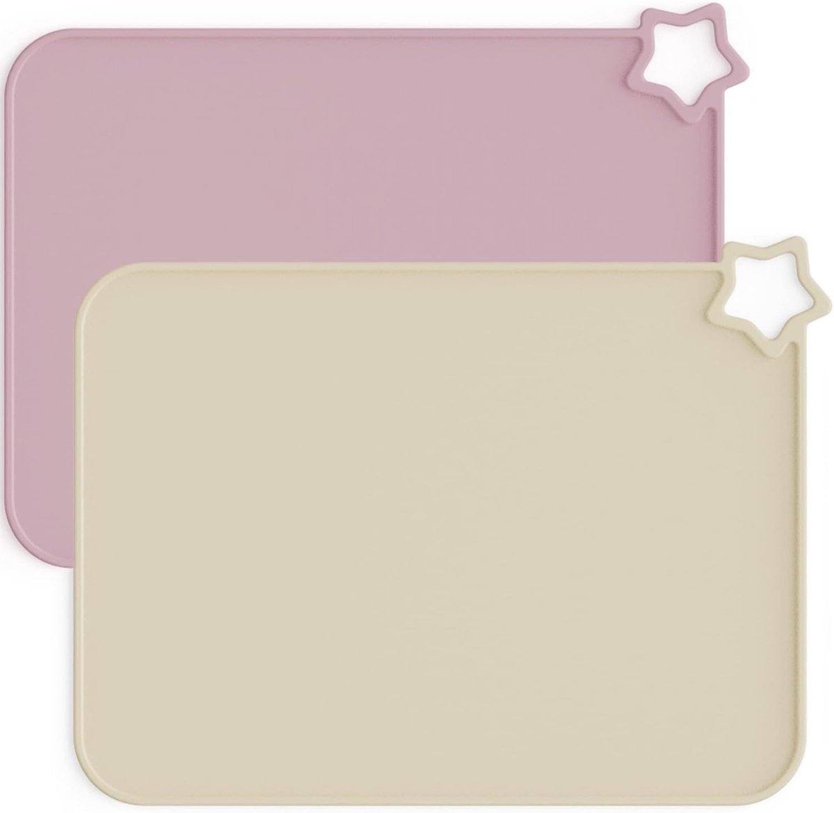 JeiibrZui Baby Silikon Platzset - 39,9 x 29,7 cm - 2 Stuks - Blassmauve en Streifsand - Rutschfest Kinder Tischset voor Hoogstoel en Reizen