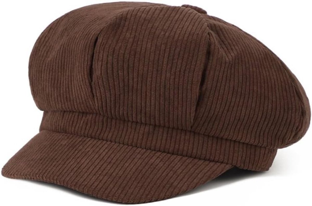 JeiibrZui Baskenmuts Corduroy - Maat M (56-58 Cm) - 1 Stuk Unisex Achthoekige Pet - Koffiebruin - Warme Hoofddeksel Voor Lente En Herfst - Klassieke Stijl Voor Reizen En Dagelijks Gebruik