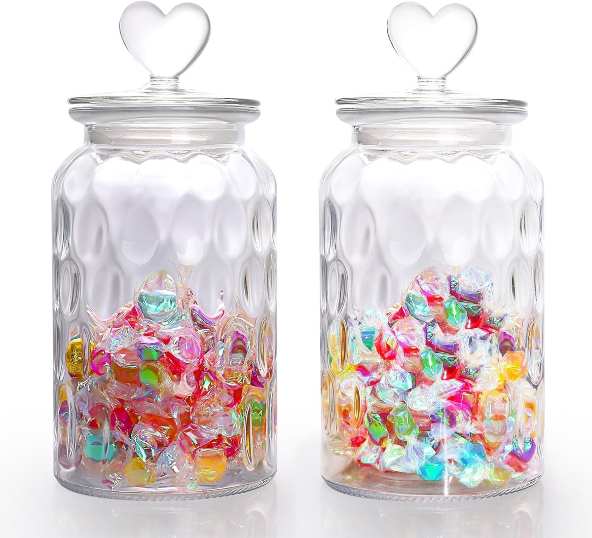 JeiibrZui Voorraadpotten Set - 1300 Ml - 2 Stuks - Hartvormig Handvat - Luchtdicht Glas Voor Snoep En Keuken
