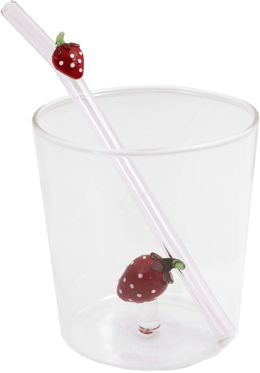 Point-Virgule- Set van glas en rietje met aardbei uit borosilicaatglas 300ml