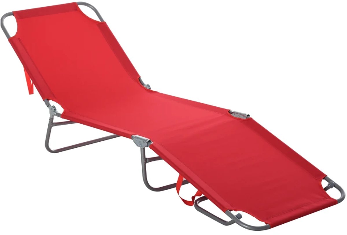 Opklapbare Ligbed - Ligstoel met 5-standen Verstelbare Rugleuning - Tuinstoel - Strandstoel - Campingligstoel - tot 120 kg - Zonnebed - Relaxstoel voor Tuin, Terras, Zwembad & Balkon - Rood