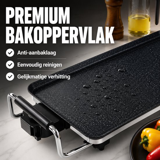 Royal Swiss® grillplaat XXL - Bakplaat 2000W - Grill apparaat - tafelgrill 8 Personen — afbeelding 4