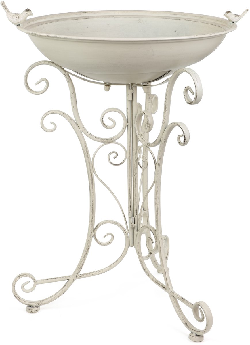 Moritz Vogelbad XL – Wit Metalen Vogelbad op Voet – 72 cm – Vintage Vogeltränke voor Tuin & Terras
