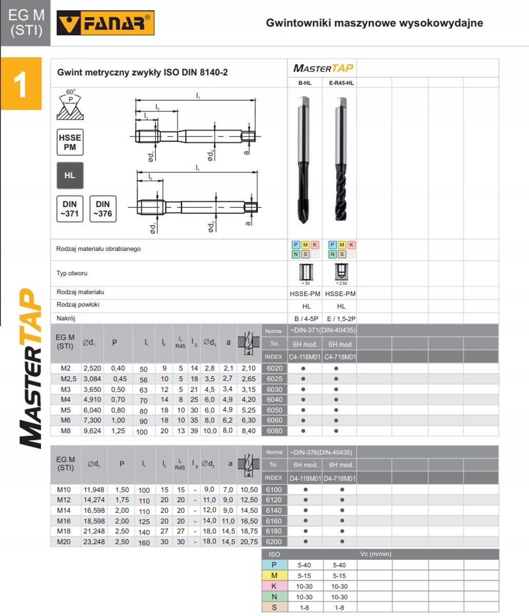 Fanar EG M6 HSS-PM machinetap DIN 371-B, TiAlN+WC/C coating