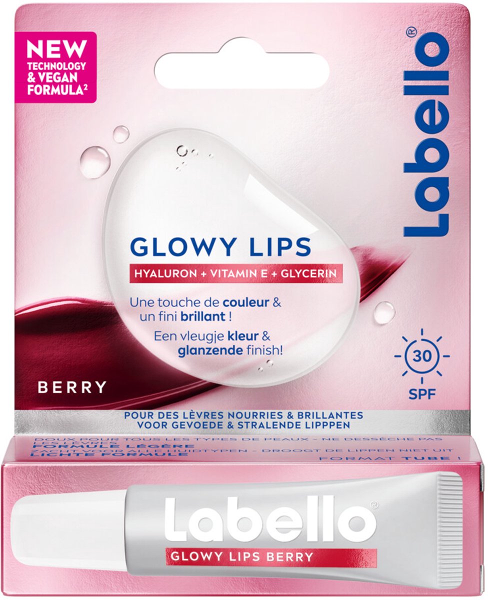 1 stuks lippenbalsem - Labello Glowy Lips - Berry - SPF 30 – glanzend bessen