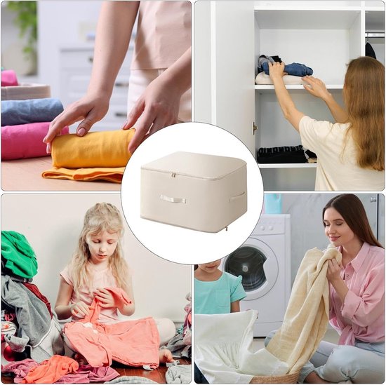Opbergzakken Dekbed - Beddengoed Tas - Ruimte Besparen - Versterkte Handgrepen - 54x42x30cm - Beige — afbeelding 3