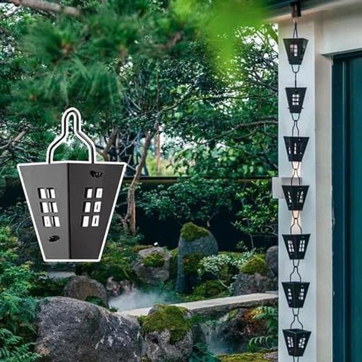 Regenketting Aluminium - Decoratief Waterornament - Afvoeren Regenwater - Montage Zonder Gereedschap - Tot 5 Meter - Zwart