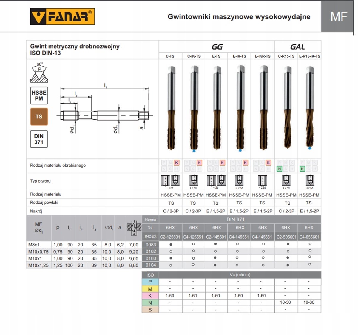 Fanar M8x1 -6HX S1 GG HSSE-PM Tap voor Gietijzer