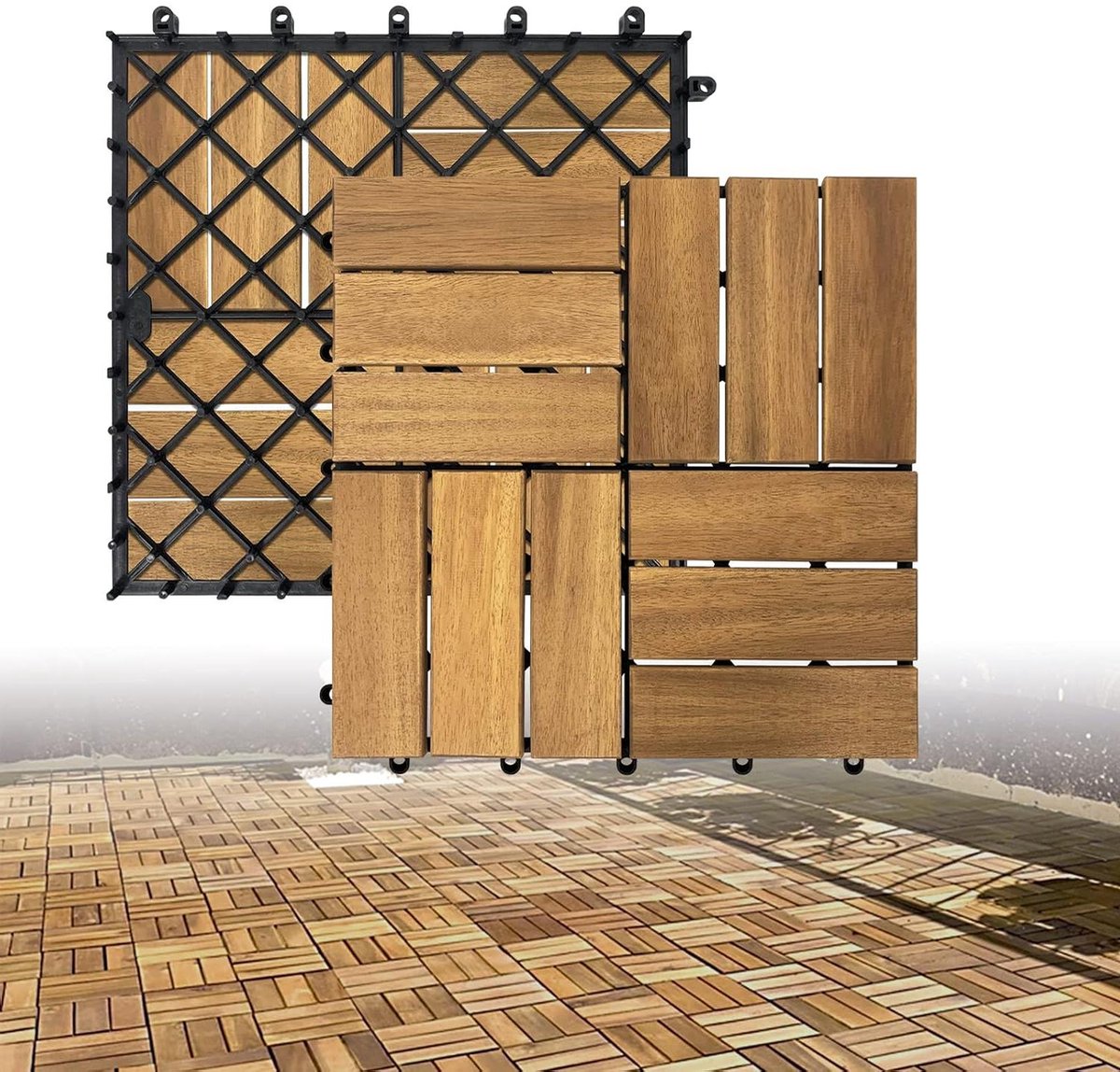 Houten Tegels - Balkon Terras - Buitenruimte Inrichten - Praktisch Kliksysteem - 30x30 cm 22 Stuks - Bruin
