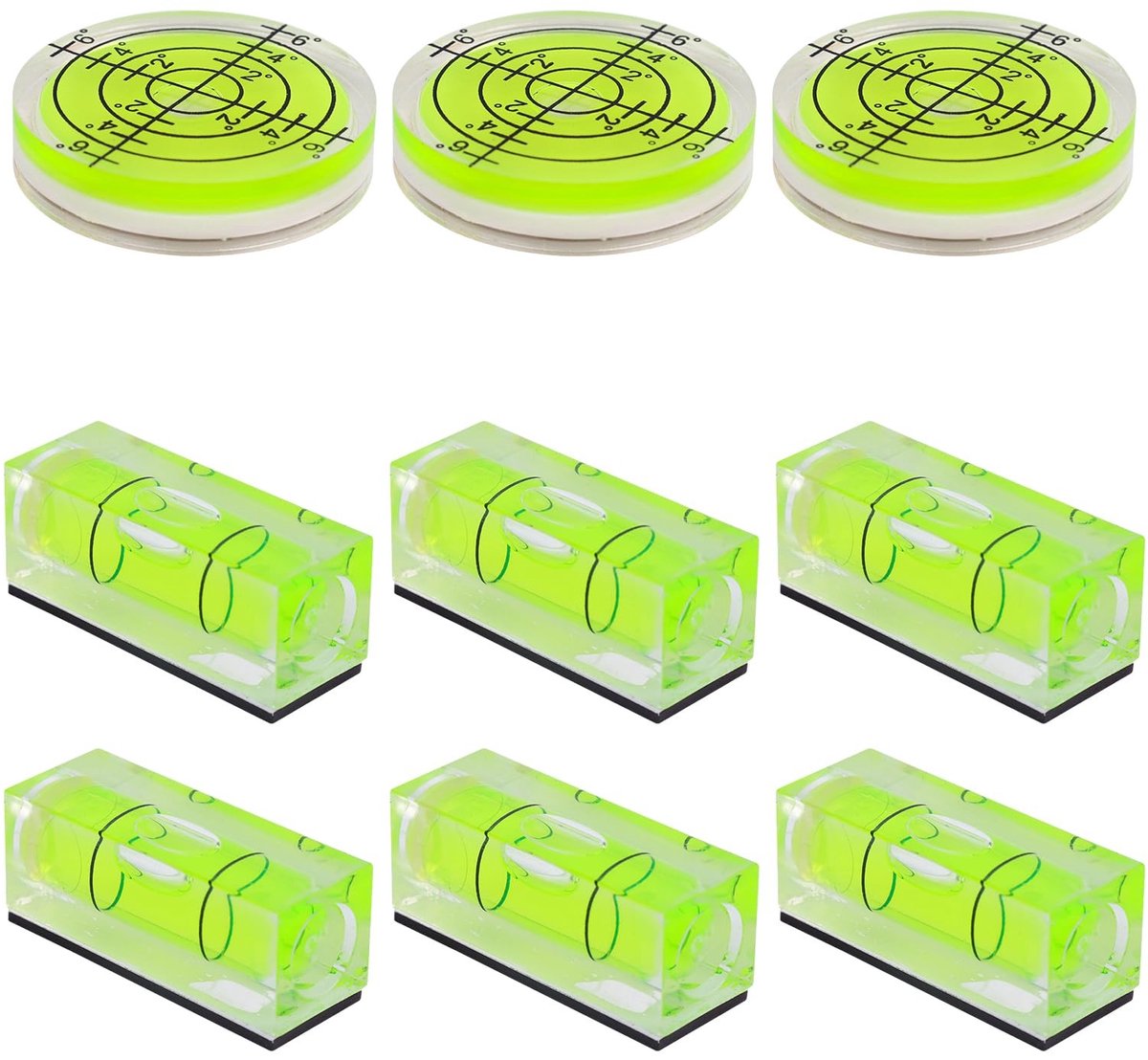 Dailygoods- Waterpas Mini - 9 Stuks - Magnetisch/Vierkant/Rond - Nivelleren - Acryl/ABS - Compact - Nivelleerinstrument