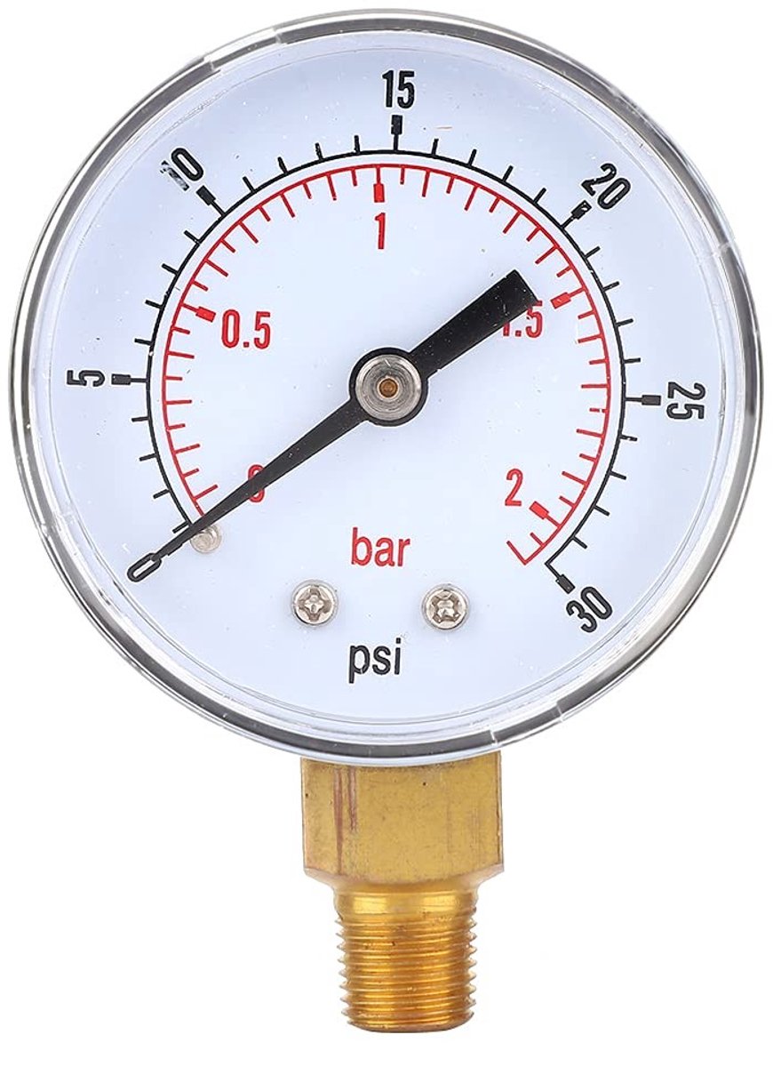 Dailygoods- Drukmeter Glycerinegevuld - Drukmeter 0-30PSI - Manometer 1/8 BSPT - Metalen Behuizing - Schokbestendig - Duidelijke Cijfers