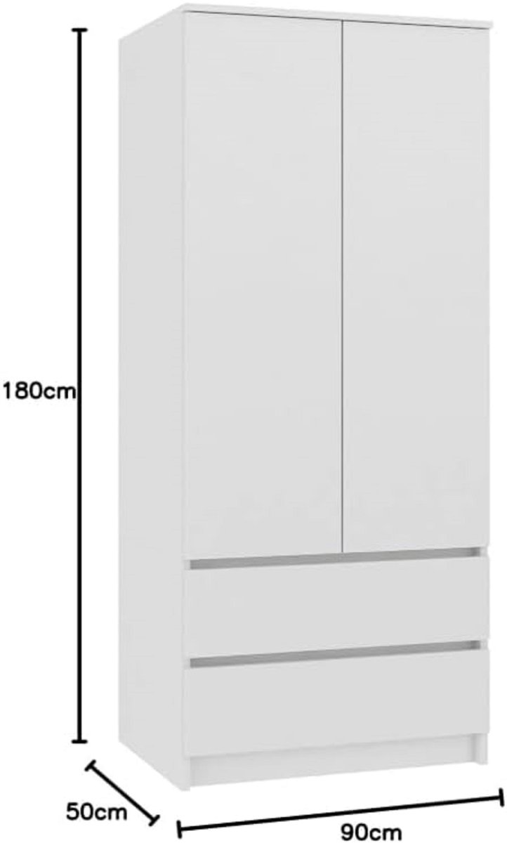 Kledingkast 80 cm – House&Garden Garderobekast 2 Deuren 2 Laden Kasjmier – 195 cm Hoge Slaapkamerkast met Kledingstang & Planken – Ruimtebesparende Linnenkast van 16 mm Laminaat met ABS Afwerking – Modern Scandinavisch Design