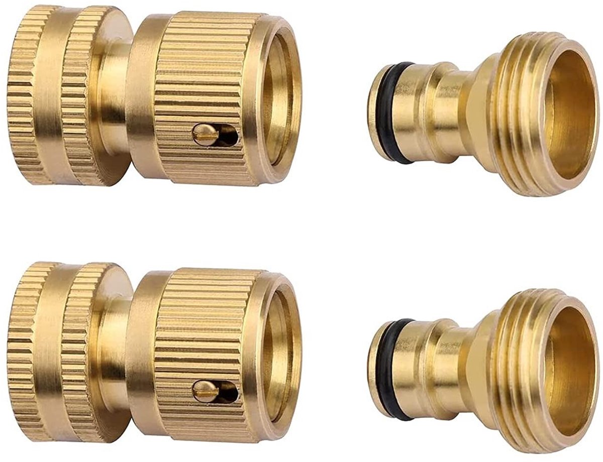 VLEMICO- Tuinslang Connectoren Massief Messing - 3/4 Inch Draad - Snelconnectoren - Lekvrije Fittingen - Mannelijk/Vrouwelijk - Duurzaam Ontwerp - Slangfittingen