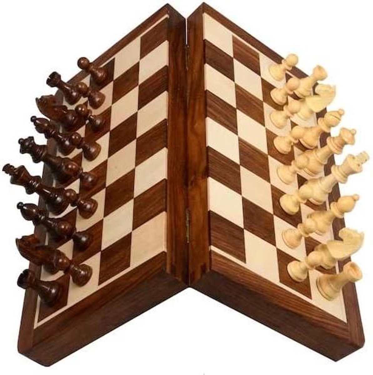 Schaakspel - Schaakbord set - Reizen - Magnetisch - 10 inch - Houtkleurig