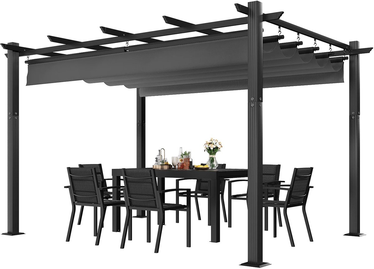 Turold Pergola - Gazebo - Paviljoen - Tuin Overkapping - Waterdicht, Verstelbare Schaduwgebieden, Magnetische bevestiging 3x4m