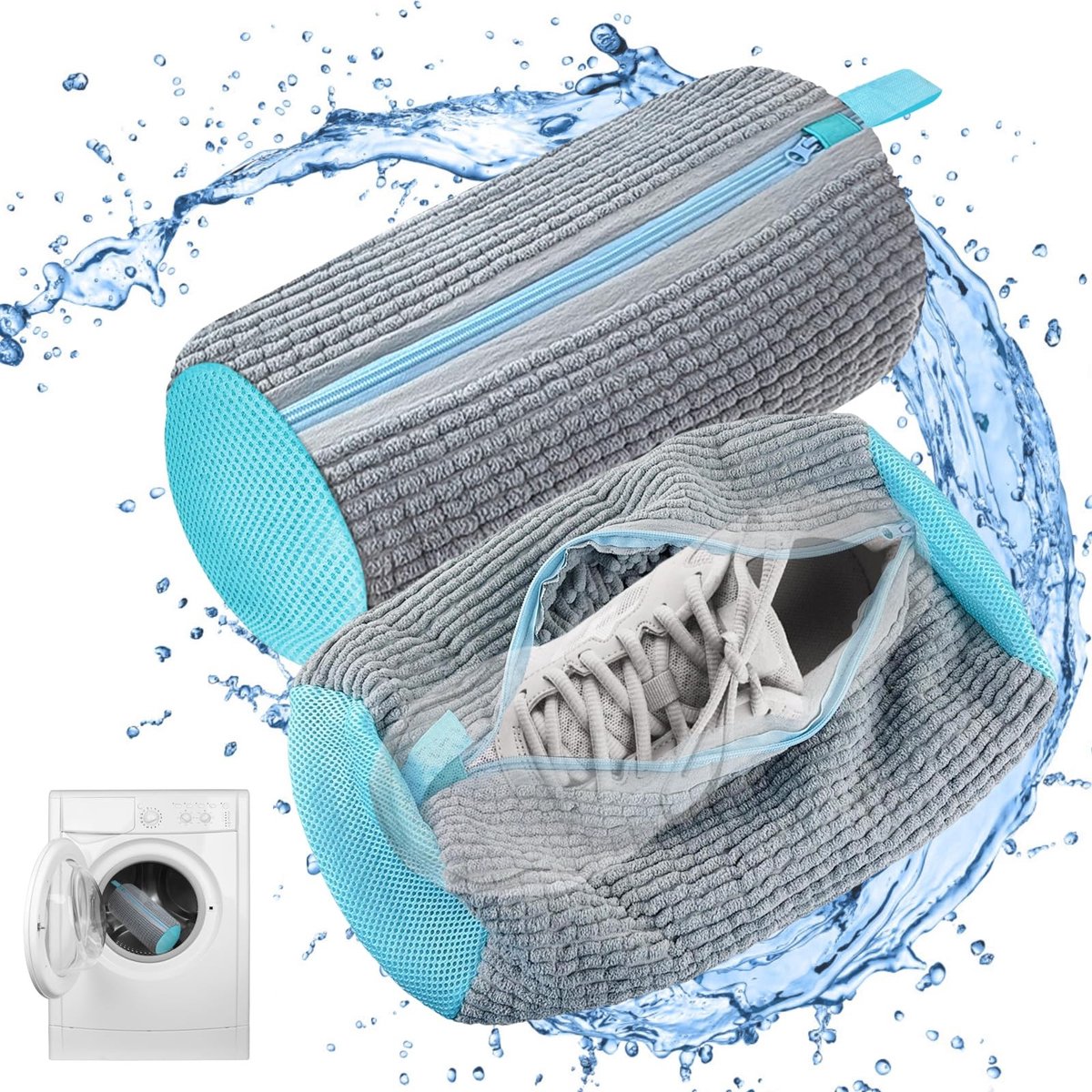VLEMICO- Schoenwasmachinetas 2 Stuks - Waszakken voor Wasmachine - Pluche Schoenenwaszak - Multifunctionele Bescherming - 360° Reiniging - Geschikt voor Sportschoenen/Tennisschoenen - Waszak