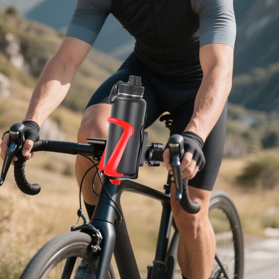Fleshouder Fiets - Bidonhouder Stuur - Onderweg Drinken - Tool-free Montage - 20-35mm Frame - Rood — afbeelding 4