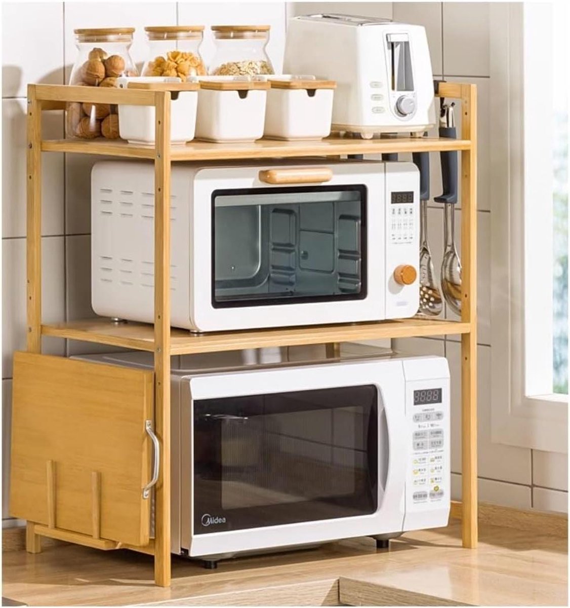 Keuken Opbergrek - Magnetron Tafel - Keuken Organiseren - Met Haken - Eén Maat - Bruin