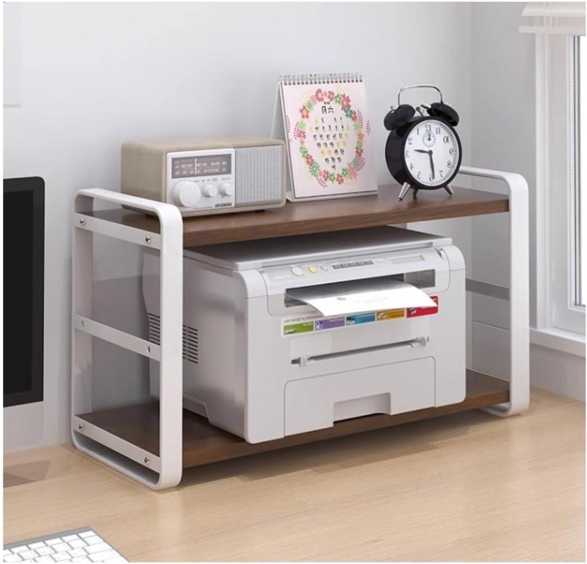 Printer tafel - Bureau opberger - Kantoor organiseren - Stevige constructie - 45 x 30 cm - Wit teak