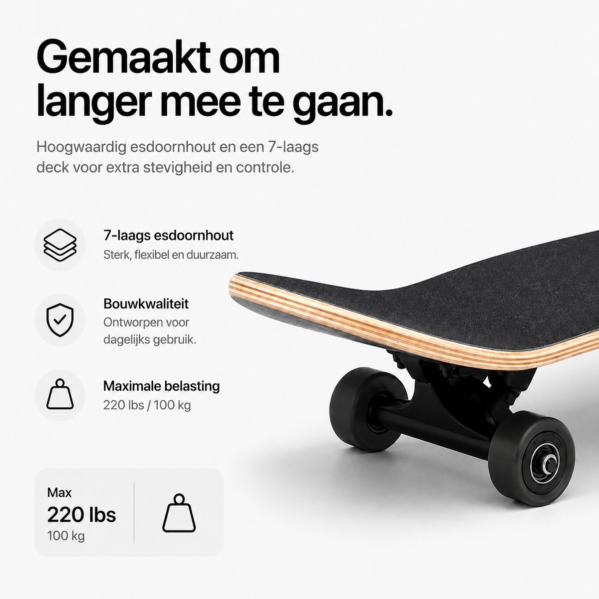 Suotu Skateboard - 80x20cm - ABEC-9 - 95A - schokabsorptie - Jongens - Meisjes - Volwassenen Skateboards — afbeelding 4