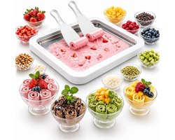Rolled Ice Cream Maker - Ijs Maker - Zelf Ijs Maken - 22.5 X 17.5 Cm - Uitgerust Met Een Schep - Zonder Stroom - Rolled Ice Cream Maker - Mini Rolling Ijs Grill - Ijsmachine - Maak Gemakkelijk Ijs - Ijsrolplaat - Ijsmaker Ijsmachine - Wit