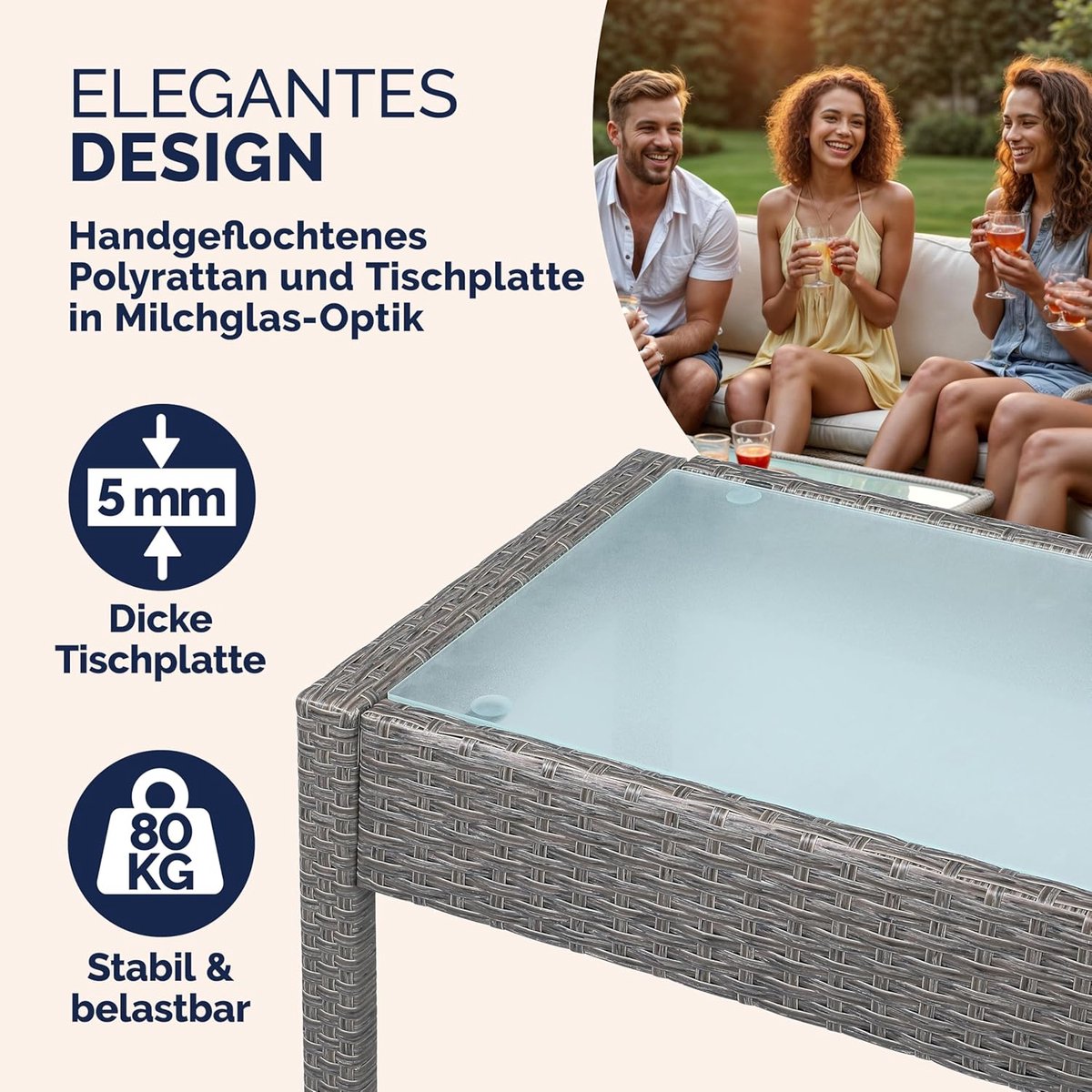 BellaRattan Comfort Lounge Tuinset 4 Personen met Tafel, Tuinbank, 2 Fauteuils en Kussens 107 x 76 x 55 cm Grijs