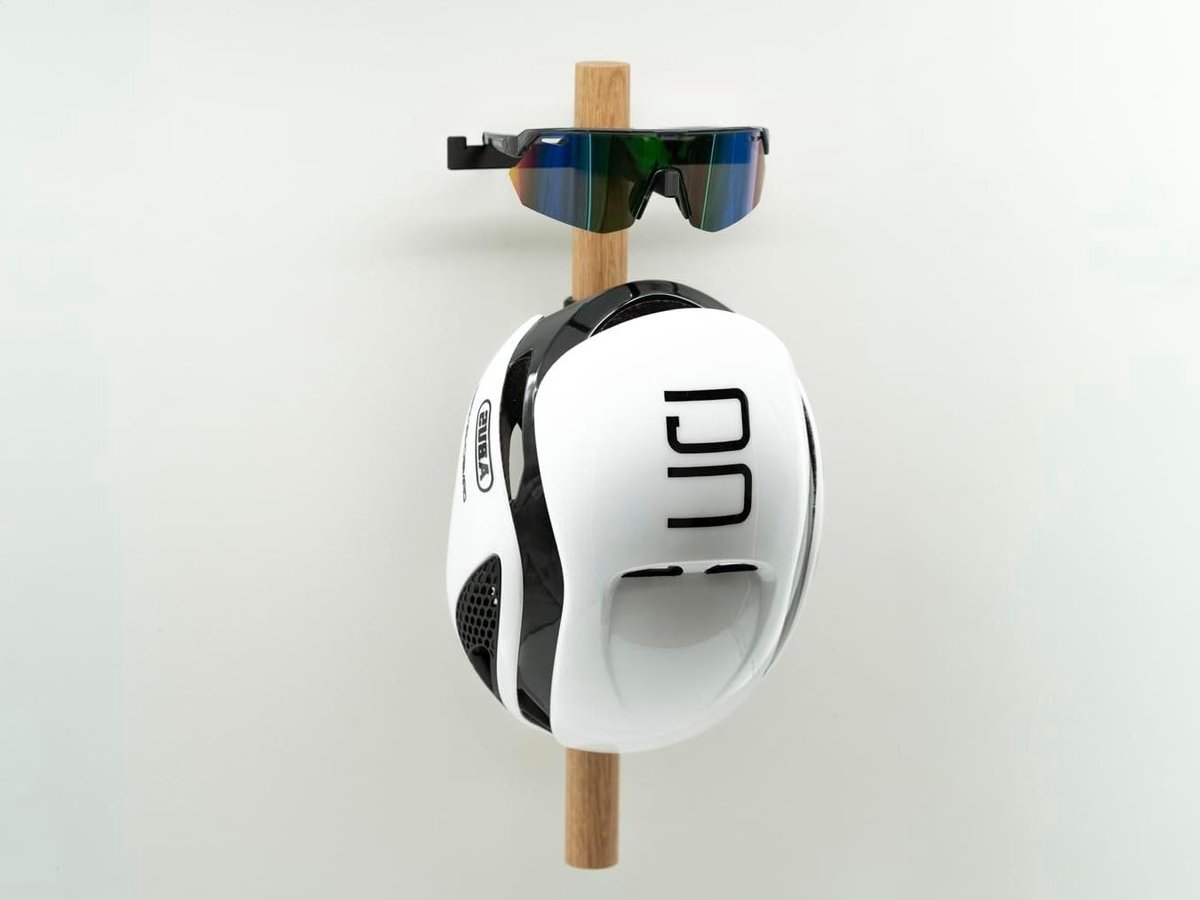Fietshelm Wandhouder - Helmrek Hout - Helm Opbergen - Schroefloze Look - 45 cm - Zwart Eiken