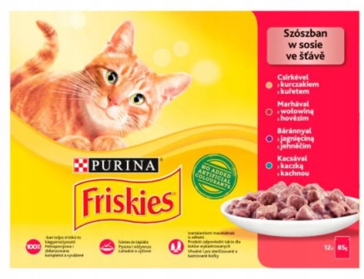 Purina Purina Friskies MP Serie - Katten natvoer - Rundvlees;Kip;Lam;Eend - 120x85g