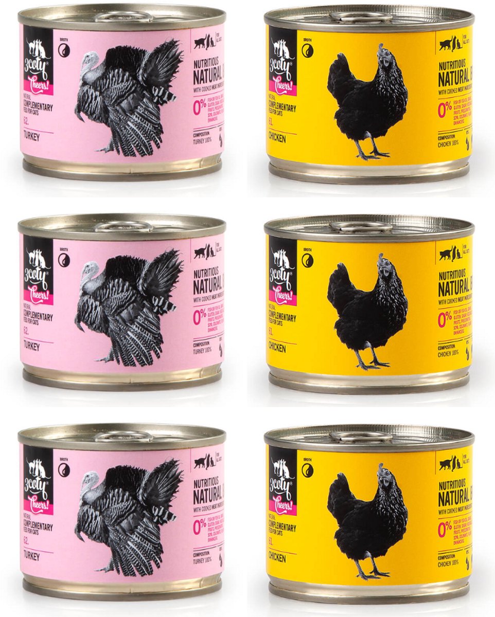 3COTY 3coty Cheers Serie - Kattenmatisch Voer - 6 x 160g - Mix van Smaken - Zonder Kunstmatige Additieven
